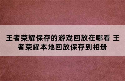 王者荣耀保存的游戏回放在哪看 王者荣耀本地回放保存到相册